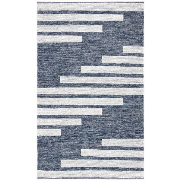 SAFAVIEH Striped Kilim Navy Ivory 6 ft. X 9 ft. Abostract Striped Area Rug