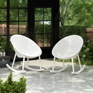 Gia Patio Plastic Outdoor Rocking Chairs, Polypropelene White (Set of 2)