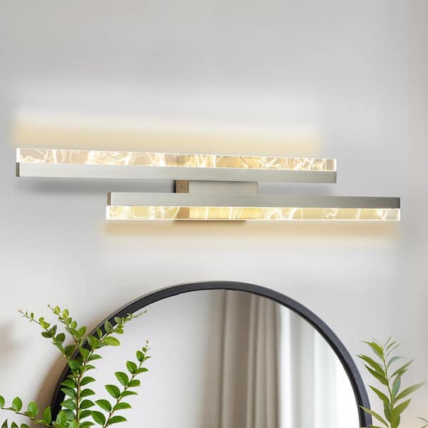 30 in. Brushed Nickel LED Vanity Light with Marble Effect Design for Bathroom Over Mirror Adjustable Color Temperature