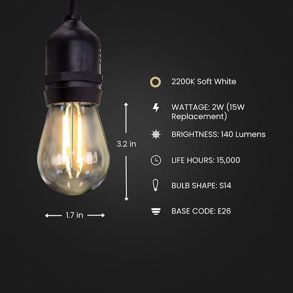 11-Watt Equivalent Spiral Filament S14 E26 String Light LED Light Bulb, Warm White 2100K (4-Pack)