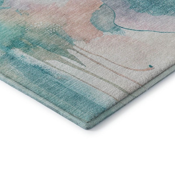 Mayfield Premium Machine Washable Abstract AMF2019 Turquoise 8 ft. x 10 ft. Area Rug