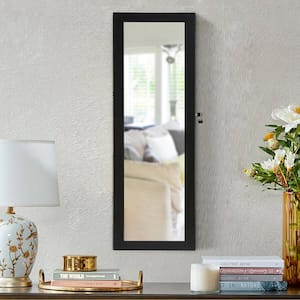 14.5 in. L x 3.3 in. W x 53.5 in. H Brown MDF Lockable Wall Door Mounted Mirror Jewelry Cabinet