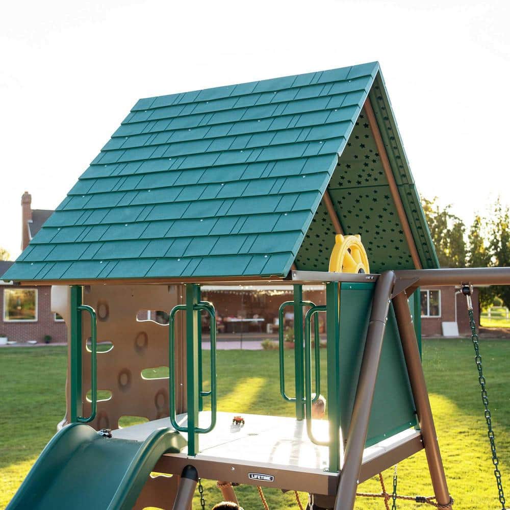Lifetime Green and Brown Metal Swing Set with Slide and Climbing Wall