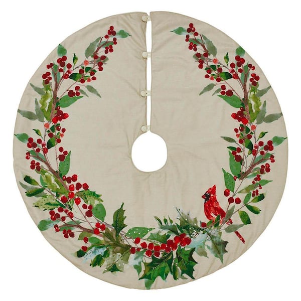 48 in. Creme Polyester Cardinal Christmas Tree Skirt