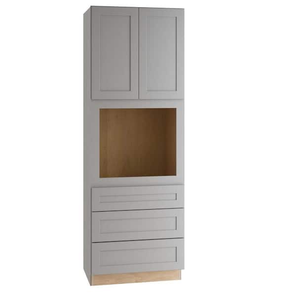 Home Decorators Collection Newport 33 in. W x 24 in. D x 90 in. H Assembled Plywood Double Oven Kitchen Cabinet in Pearl Gray with Soft Close