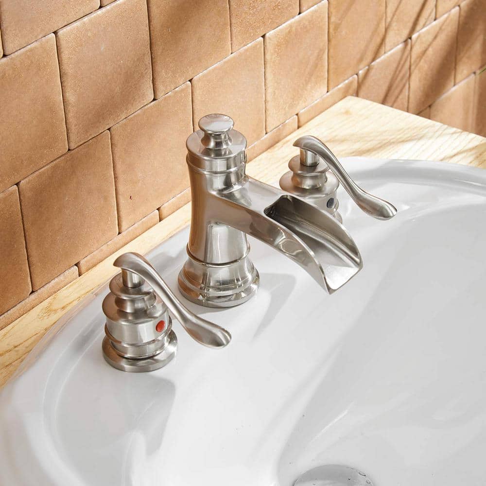 Brushed Nickel 2-Handle Widespread Bathroom Faucet with Drain Assembly