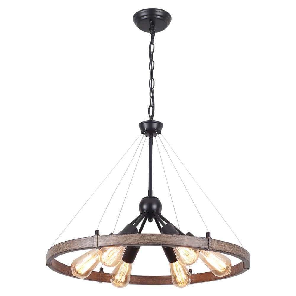 Averion 6-Light Black/Brown Farmhouse Sputnik Sphere Wagon Wheel Chandelier for Living Room Kitchen Dining Room Foyer price history on PriceWatchPro