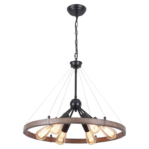 LWYTJO Averion 6-Light Black/Brown Farmhouse Sputnik Sphere Wagon Wheel Chandelier for Living Room Kitchen Dining Room Foyer