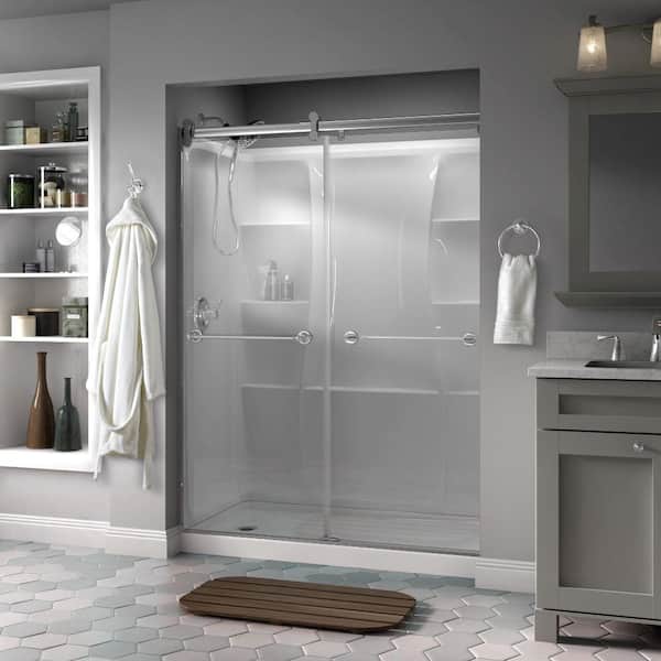 Delta Silverton 60 x 71 in. Frameless Contemporary Sliding Shower Door in Chrome with Clear Glass