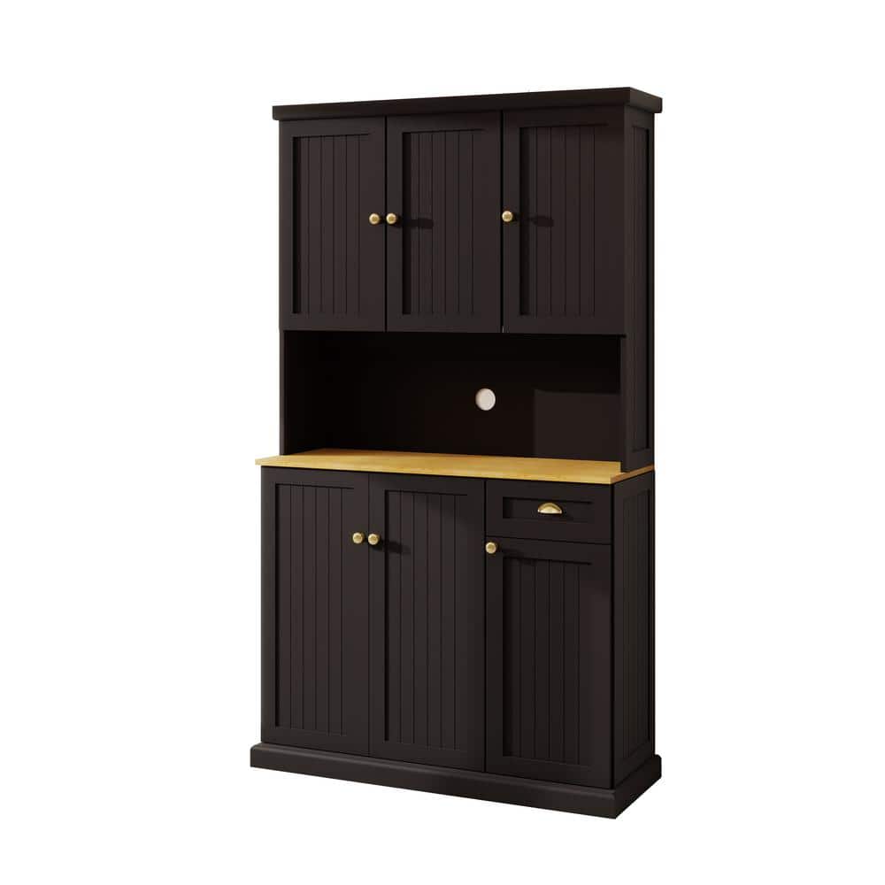 71 in. H Black Kitchen Pantry Organizers Cabinet with Six Doors, One Drawer