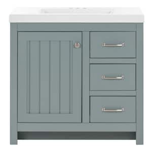 Glint 37 in. W x 19 in. D x 26 in. H Single Sink Freestanding Bath Vanity in Sage with White Cultured Marble Top
