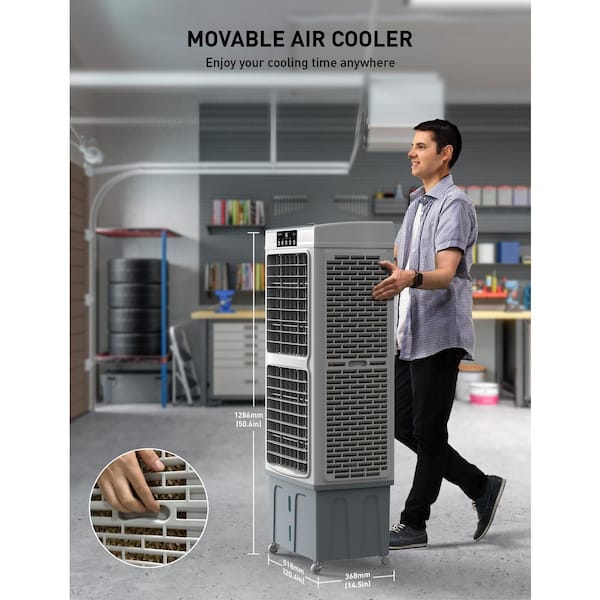 5000 CFM 3-Speed Portable Evaporative (Swamp Cooler) Cooler for 1600 sq. ft. 24-Hour Timer With 9.3 Gal. Tank