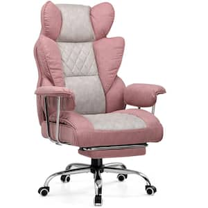 Fabric Gaming Chair w/ Pocket Spring Lumbar Support Height Adjustable Ergonomic Comfortable Wide Computer Chair,PinkGray