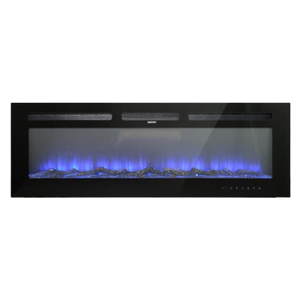 Clihome 50 in. Wall Mounted/Embedded Electric Fireplace Insert with Crystal Glass Stone and Log Set