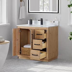 Anais 36 in. W x 22 in. D x 34 in. H Single Sink Bath Vanity in Brown with White Engineered Stone Top without Mirror