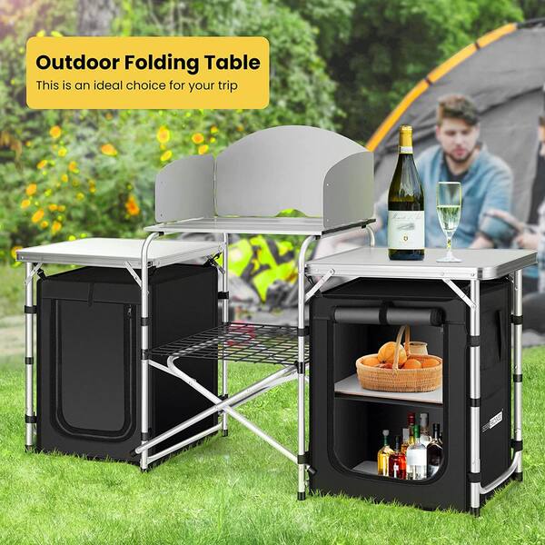 Goplus Folding Camping Storage Cabinet, Pop Up Outdoor Camping Kitchen  Station with Large 3-Tier Storage Organizer, Carry Bag, Easy Set Up  Portable