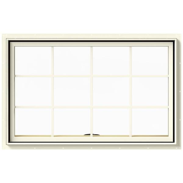 JELD-WEN 48 in. x 30 in. W-2500 Series Cream Painted Clad Wood Awning Window w/ Natural Interior and Screen