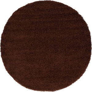 Solid Shag Chocolate Brown 6 ft. Round Area Rug