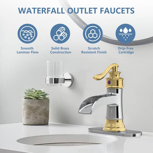 Single Handle Single Hole Bathroom Faucet with Drain Kit Included and Corrosion Resistant,Detachable in Brushed Gold