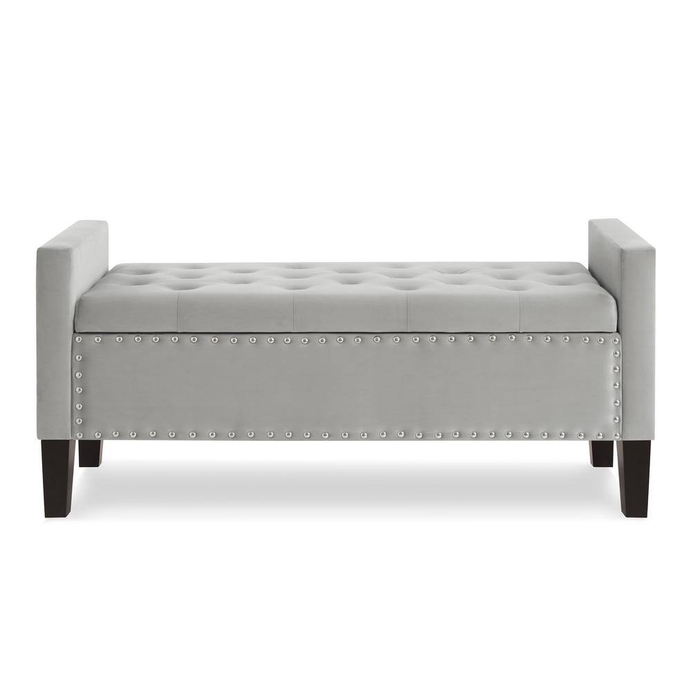 Gray Velvet 48" Backless Storage Bench with Nail Trim