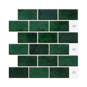 Green Peel and Stick Backsplash Tile 12'' x 12'' Self-Adhesive Vinyl Stick On Subway Tile for Kithchen Bathroom, 10-Pack