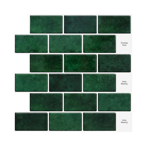 Green Peel and Stick Backsplash Tile 12" x 12" Self-Adhesive Vinyl Stick On Subway Tile for Kithchen Bathroom, 10-Pack