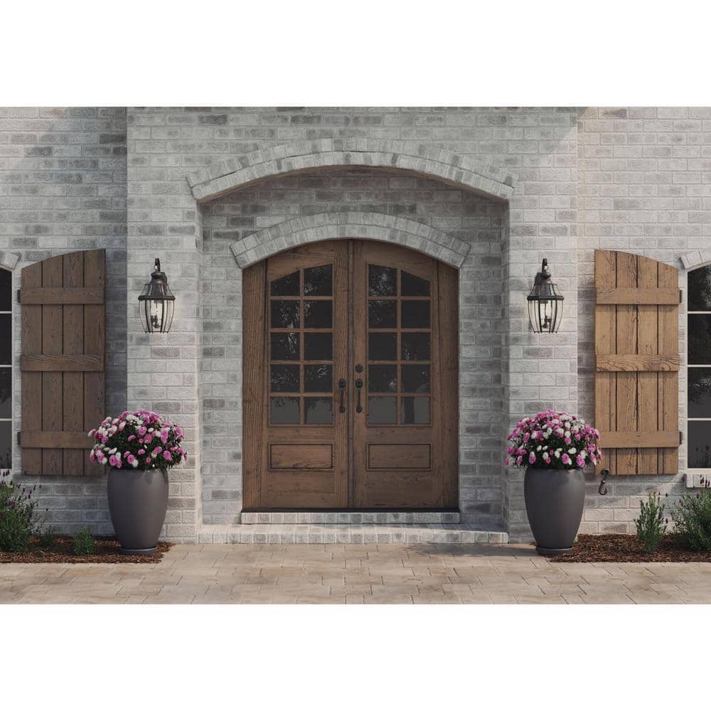 New Haven Black 3-Light Outdoor Wall Lantern with Clear Beveled Glass