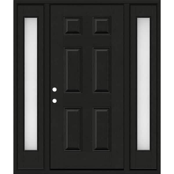 Steves & Sons Regency 68 in. x 80 in. 6-Panel RHIS Onyx Stain Mahogany Fiberglass Prehung Front Door with Obscure 14 in. SLs 6-9/16