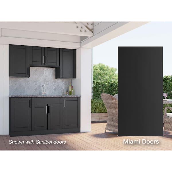 Miami Pitch Black 22-Piece 67.25 in. x 84 in. x 25 in. Outdoor Kitchen Cabinet Island Set