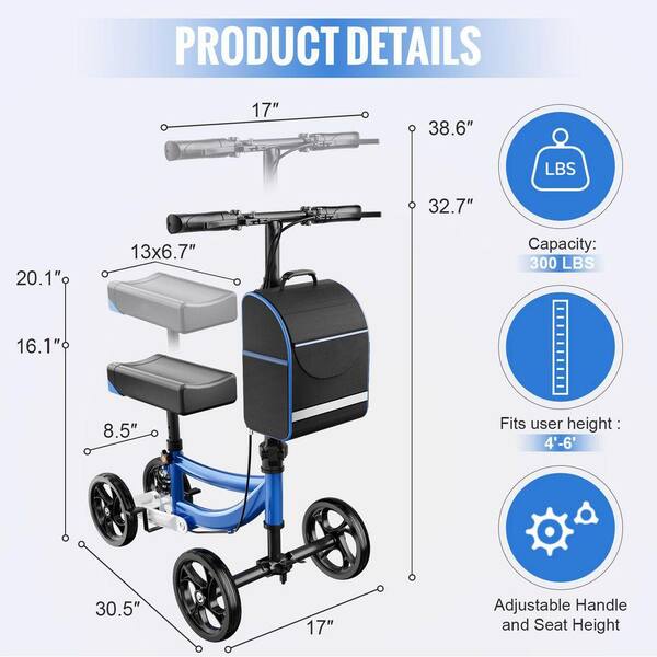 JFVKAF All Terrain Foldable Knee Scooter Walker 13 Inch Wide PU