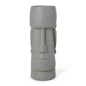 Harrod 9.25 in. W x 24.25 in. H Stone Gray Lightweight Concrete Outdoor Patio Polynesian Decorative Planter