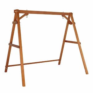 74 in. Brown Wood Patio Swing Stand with Extra Connecting Bar Support 660 lbs. Durable PU Coating