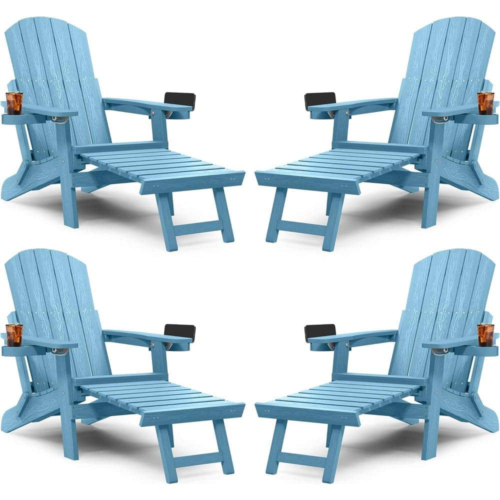 YEFU Blue Outdoor Folding Adirondack Chair With Integrated Pullout ...