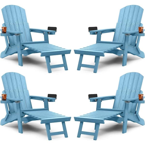 YEFU Blue Outdoor Folding Adirondack Chair with Integrated Pullout ...