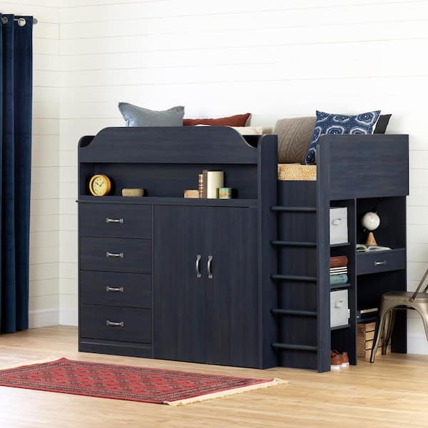 South Shore Asten Loft Bed with Desk Blueberry 12395 The Home Depot