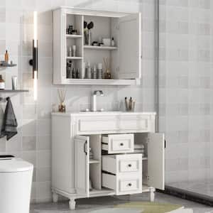 35.9 in. W x 18.1 in. D x 62.7 in. H Single Sink Freestanding Bath Vanity in White with White Resin Top and Mirror