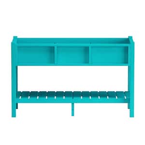 46 in. x 17 in. x 28 in. Outdoor Cyan Plastic Wood Raised Garden Bed Planter Box with Shelf