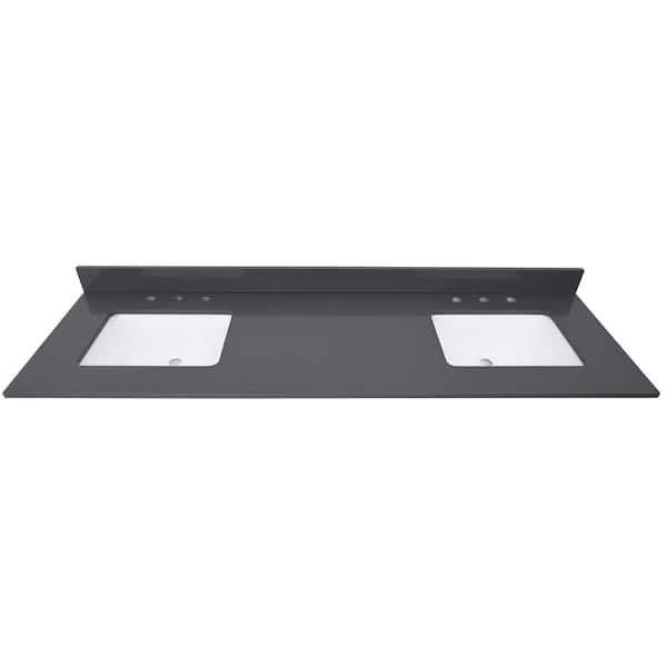 Avanity 73 in. W x 22 in. D Quartz White Rectangular Double Sink Bathroom Vanity Top in Ural Gray
