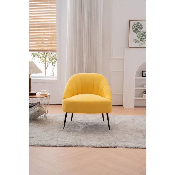 yellow fabric accent chair