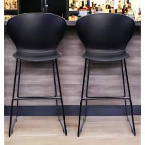 30 in. Black Low Back Metal Bar Chair with Plastic Seat Set of 2