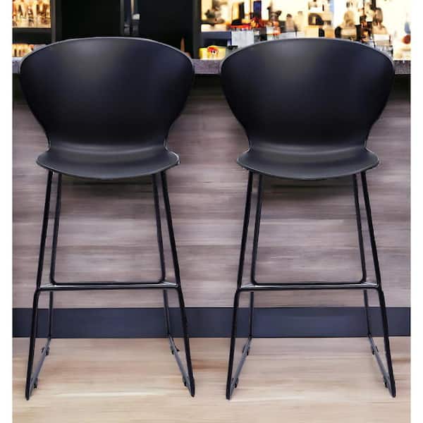 HomeRoots 30 in. Black Low Back Metal Bar Chair with Plastic Seat Set of 2