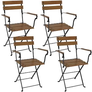 Basic Folding European Chestnut Wood Outdoor Dining Chair with Arms - (Set of 4)