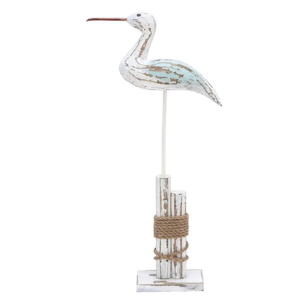 Litton Lane 3 in. x 21 in. White Wood Bird Sculpture