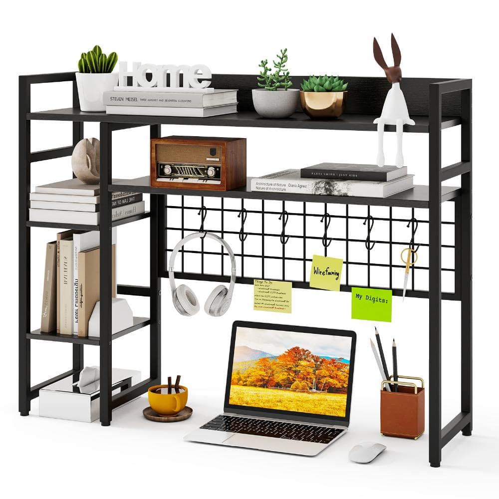 4-Tier Desk Shelf Desktop Display Rack with Metal Grid Panel and 6 Hooks-Black price history on PriceWatchPro