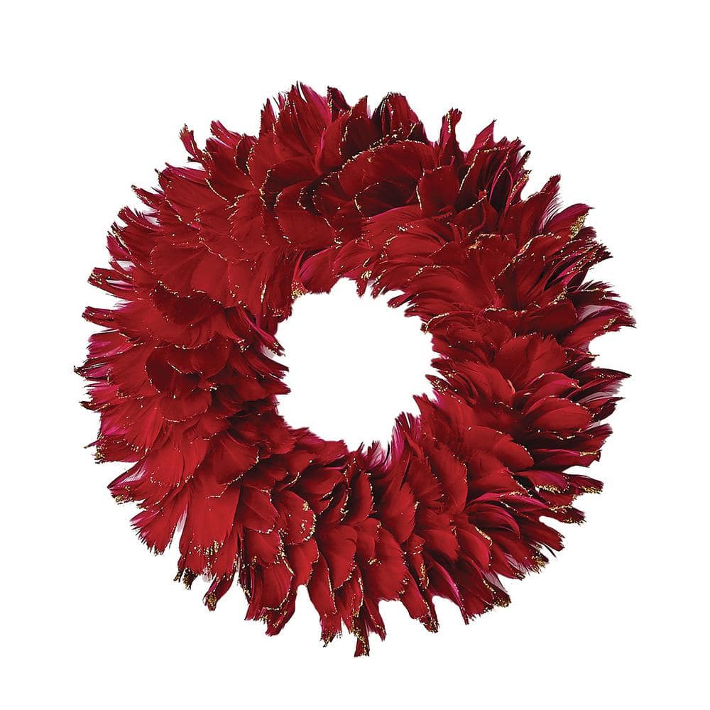 14 in. Artificial Burg Feather Wreath with Glitter Tips