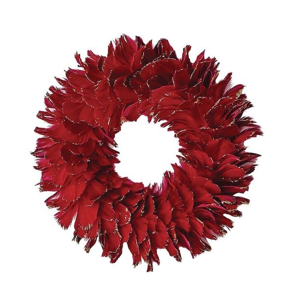 Unbranded 14 in. Artificial Burg Feather Wreath with Glitter Tips