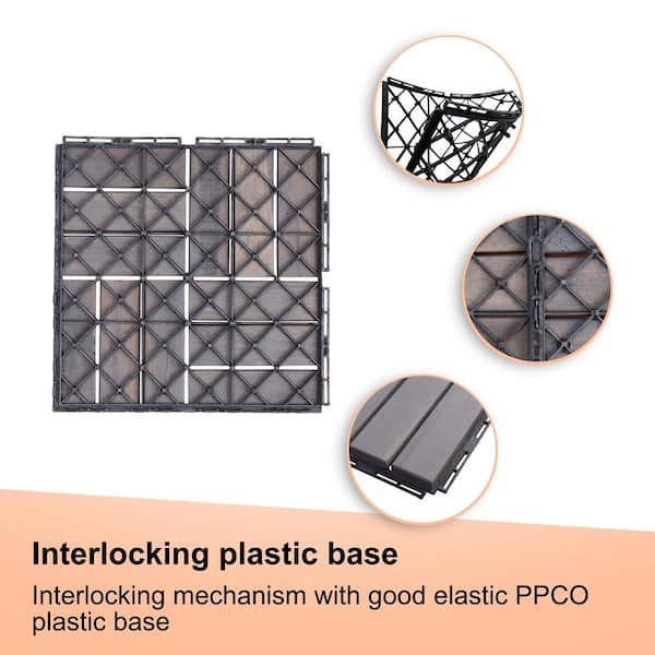 Amucolo 12 in. x 12 in. Checker Pattern Acacia Wood Interlocking Deck Tiles in Gray for Patio, Pool Side (Set of 20 Tiles)