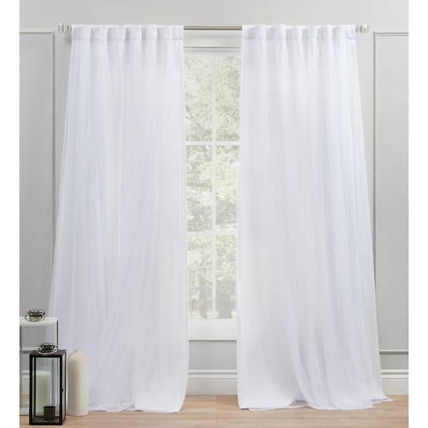 Catarina Winter White Solid Lined Room Darkening Hidden Tab / Rod Pocket Curtain, 52 in. W x 84 in. L (Set of 2)