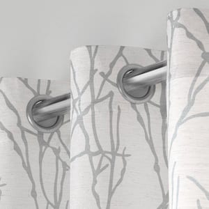 Branches Dove Grey Floral Light Filtering 54 in. x 84 in. Grommet Top Curtain Panel (Set of 2)