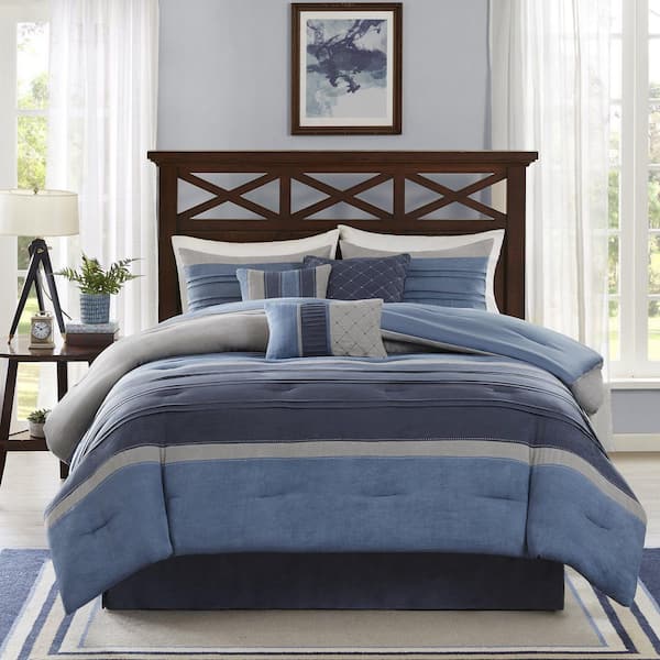 Saban 7-Piece Navy Polyester California King Comforter Set